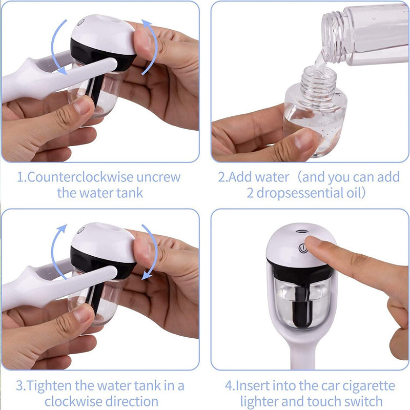 Mini Car Air Humidifier Diffuser Essential Oil Ultrasonic Aroma Mist Purifier CA