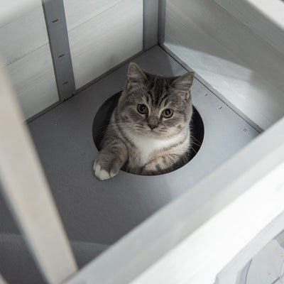 Wooden 2-Story Indoor or Outdoor Cat House W/ Escape Door, Cat Shelter, White 196393161340