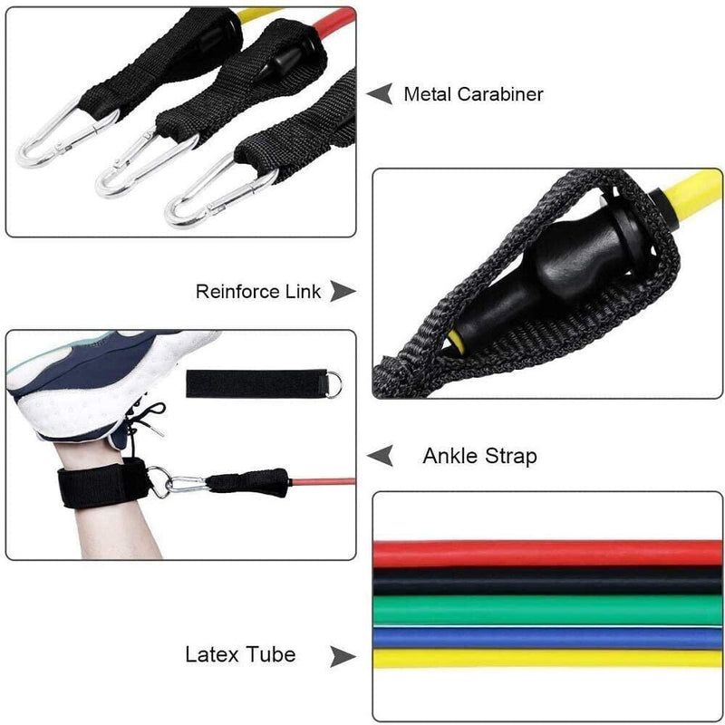 Portable Exercise Bands with Door Anchor, Handles, Carry Bag, Legs Ankle Straps
