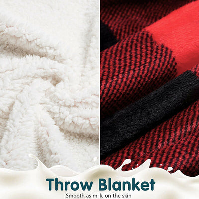 Christmas Red Black Checkered Sherpa Blanket Throw - Ultra Warm & Super Soft CA
