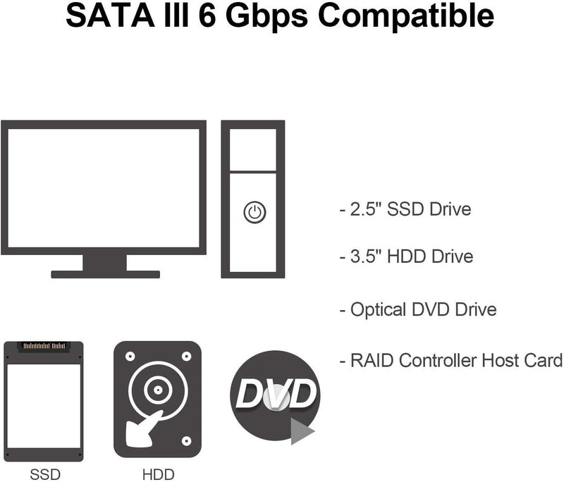 3 Pack SATA Cable III 6Gbps with Latch Right Ange / Straight for SATA HDD,SSD CA
