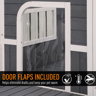 Wooden Large Dog House, Perfect for the Porch or Deck, 59&quot; L, Grey 842525145374