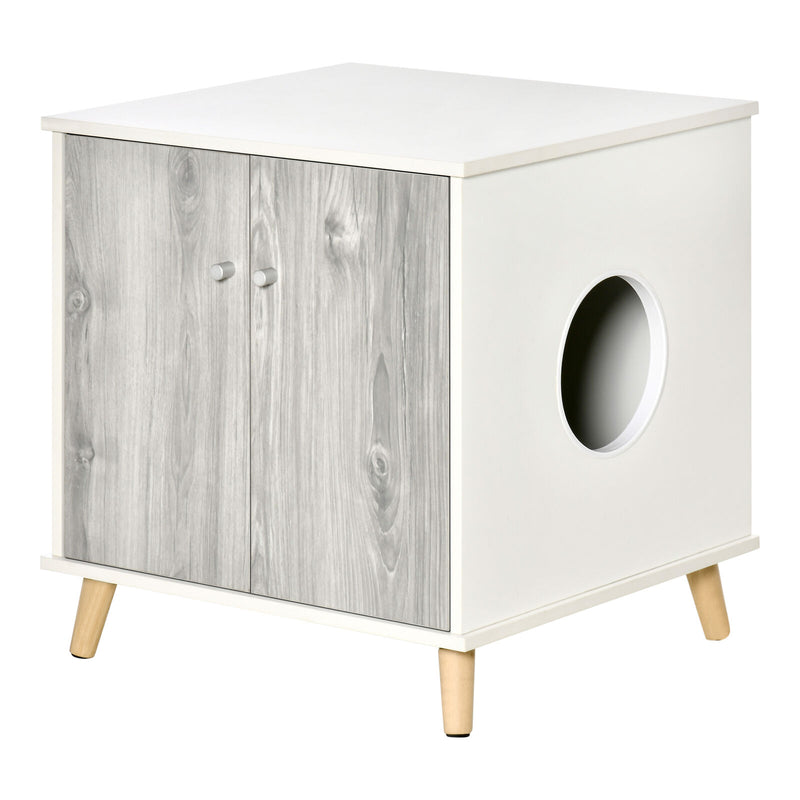 Wooden Cat Mess-free Litter Box, Wide Enclosure End Table w/ 2 Magnetic Doors 196393066744