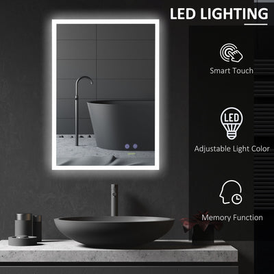 kleankin LED Bathroom Mirror, Wall Mounted Lighted Vanity Mirror w/ Smart Touch
