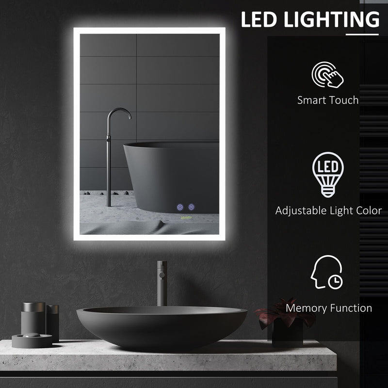 kleankin LED Bathroom Mirror, Wall Mounted Lighted Vanity Mirror w/ Smart Touch