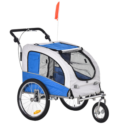 2in1 Pet Dog Bike Bicycle Trailer Stroller Jogger w/Suspension Blue Grey
