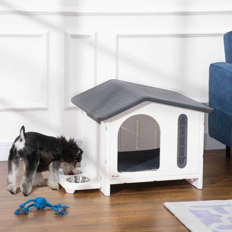 Plastic Dog House Small Dog House, W/ Door, Elevated Floor, Soft Cushion, White