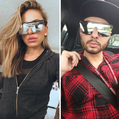 UV400 Flat Top oversized Shield Sunglasses / Trending Big Square Celeb Retro CA