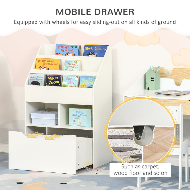 Kids Storage Bookcase Stand w/ Display Shelves &amp; Drawer for Toys &amp; Books, White
