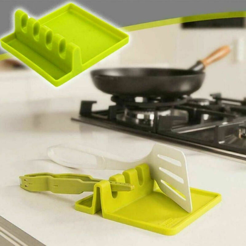Kitchen Heat Resistant Silicone Spoon Rest Cooking Utensil Spatula Holder 2Pack