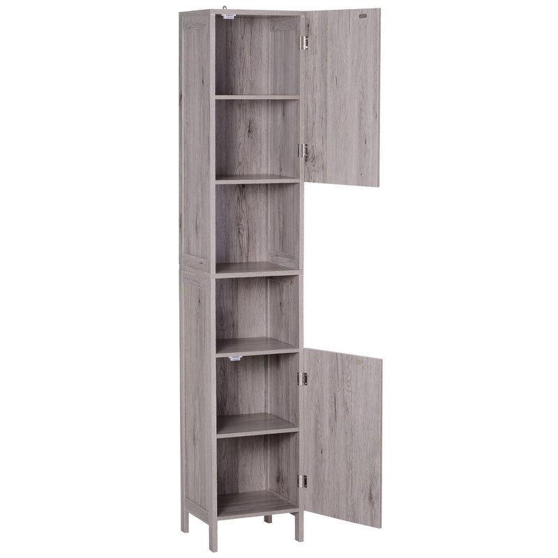kleankin Tall Free Standing Bathroom Storage Cabinet Wood Grain Organizer
