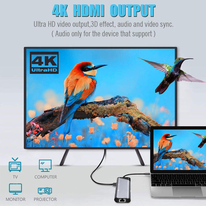 USB C Hub Adapter w/ 4K HDMI, Ethernet, Type C, USB 3.0 Port for Macbook Pro/Air