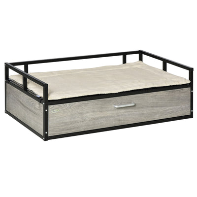 Elevated Dog Bed, Medium-size Pet Sofa Furniture w/ Drawer, Soft Cushion, Grey 196393066607