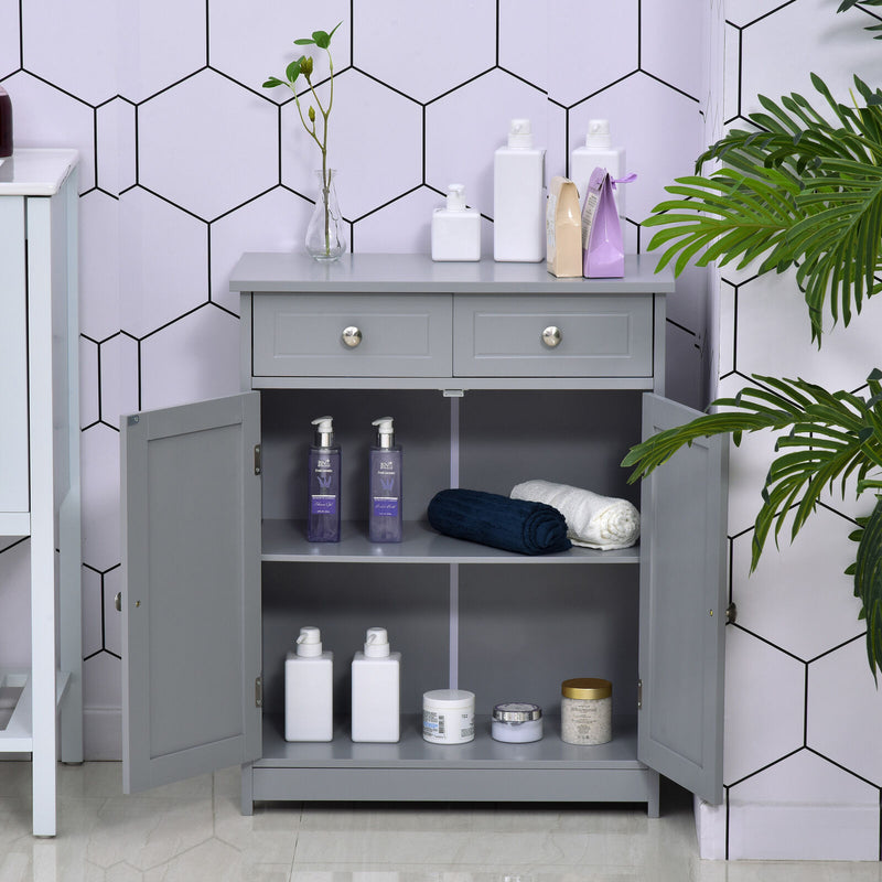 kleankin Bathroom Cabinet Storage Cupboard & 2 Drawers Double Door Shelf, Grey
