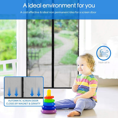 Magnetic Door Mesh Black Fly Screen Magic Mosquito Bug Curtain Hands Free