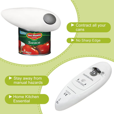 Electric Tin Can Opener Kitchen Safe Cutter Easy Grip Bottle Jar Lid Edge Smooth
