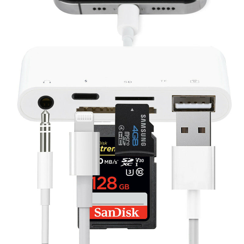5 in 1 8-Pin to TF SD Card Reader Camera USB OTG Adapter For iPhone iPad iPod CA