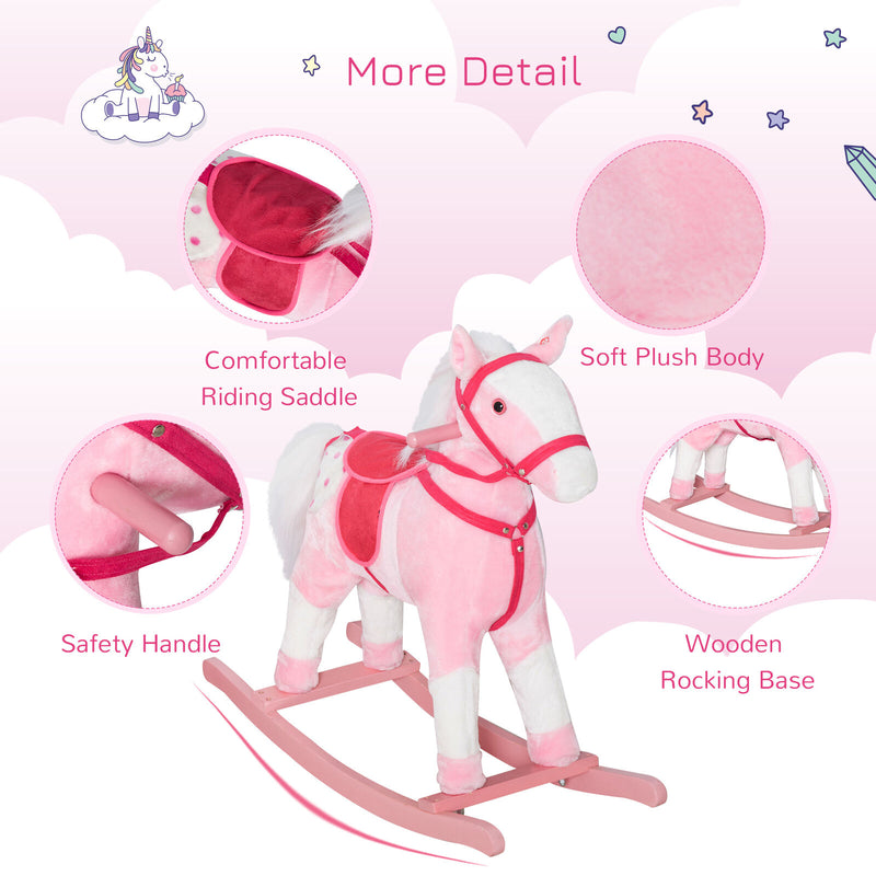 Kid Plush Rocking Horse Ride-on Baby Girl Toy Pony w/ Realistic Sound Pink