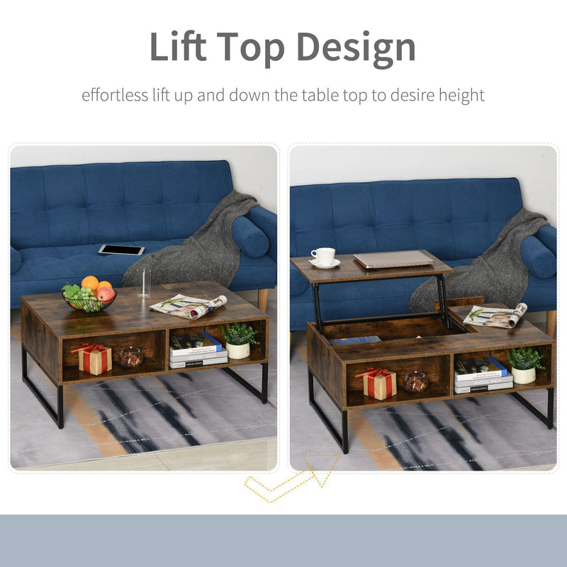 HOMCOM Foldable  Lift Top Coffee Table Convertible Furniture with 2 Storage