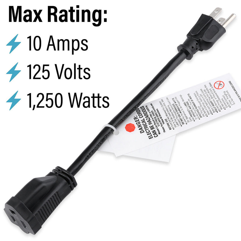[UL Listed] Short Power Extension Cord Outlet Saver, 18AWG/13A, 6 Inch, 3 PACK