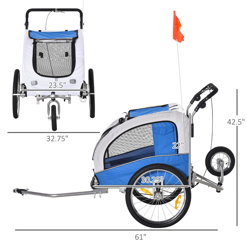 2in1 Pet Dog Bike Bicycle Trailer Stroller Jogger w/Suspension Blue Grey