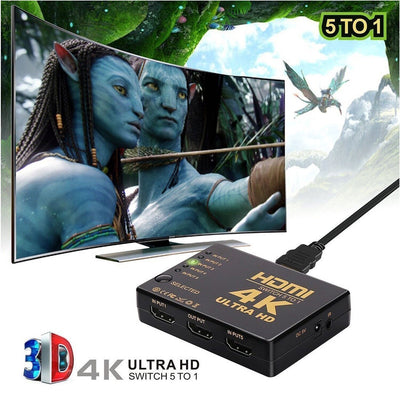 4k HDMI Switch Splitter 5 Port Selector Switcher Hub IR Remote HDTV 5 in 1 out