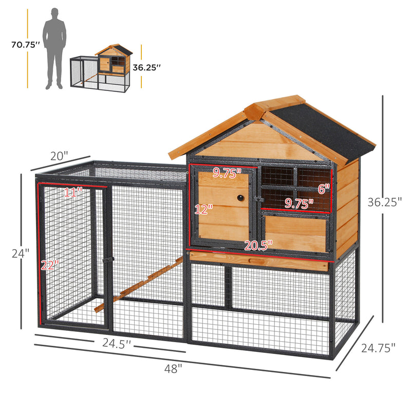 Outdoor Rabbit Cage Elevated Pet House w/ Slide-Out Tray, Natural Wood &amp; Black 842525165365