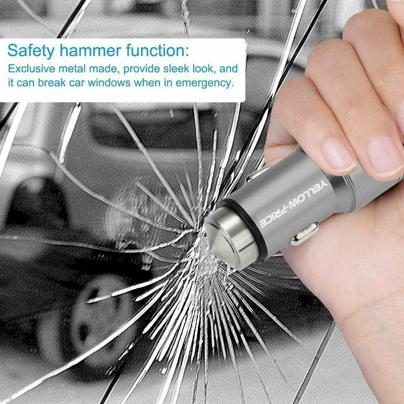 Metal QC 3.0 Car Charger Dual Ports with Braided USB3.0 A to USB-C Cable[3/6ft]
