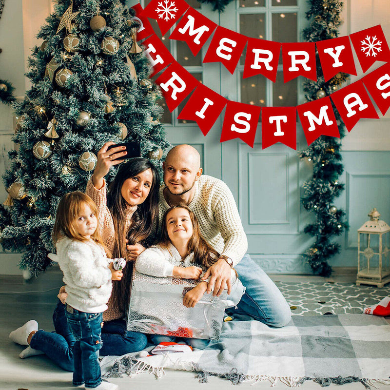 [28 Flags & 9 Trees] Christmas Burlap Banner Decoration for Home Christmas Decor
