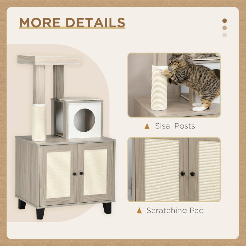 50&quot; 2-IN-1 Cat Tree with Cat Toilet Cabinet Condo Bed Sisal Scratching Post Pad