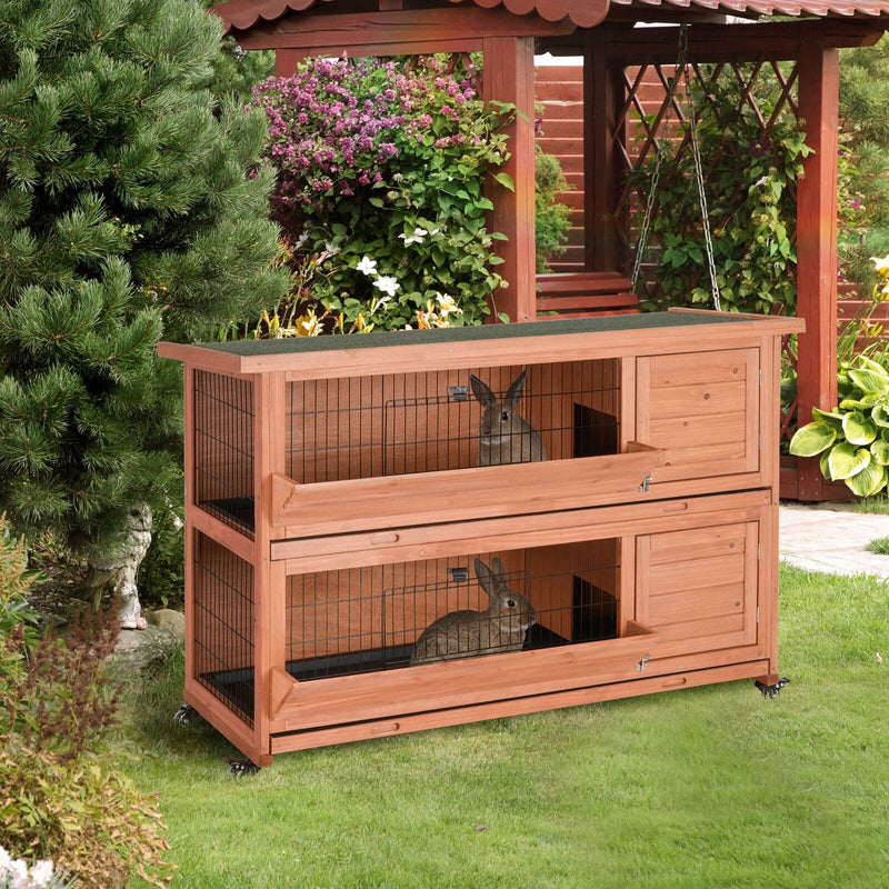 Outdoor Rabbit Hutch with Wheels, Quick on-the-Go Feeding, Wooden Rabbit Cage 196393256855