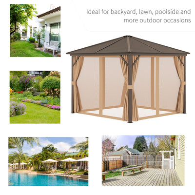 10&apos; x 10&apos; Steel Hardtop Gazebo with Nettings and Curtains Hook Aluminum Frame