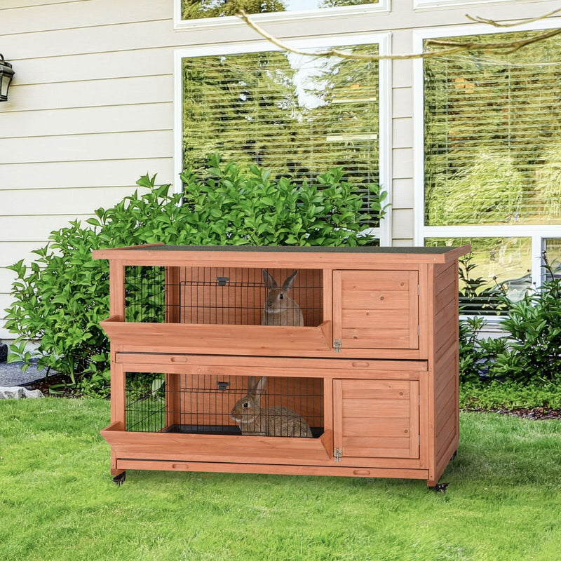 Outdoor Rabbit Hutch with Wheels, Quick on-the-Go Feeding, Wooden Rabbit Cage 196393256855