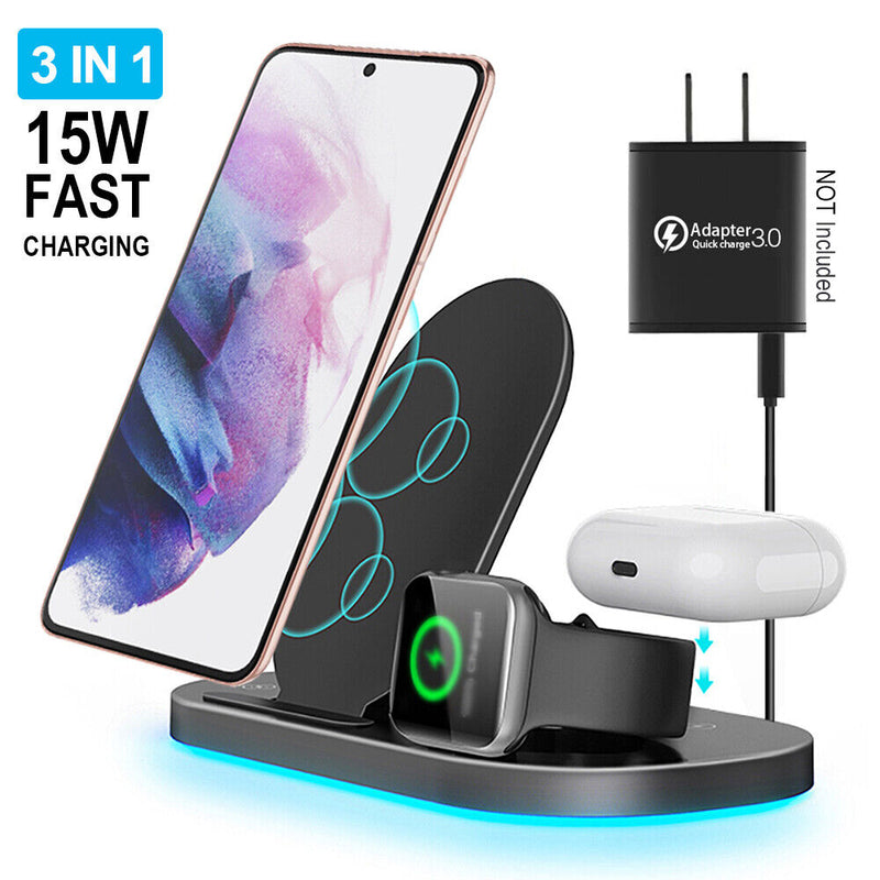 3 in 1 15W Fast Charging Pad Dock for Apple iPhone/iWatch Series, Samsung Galaxy