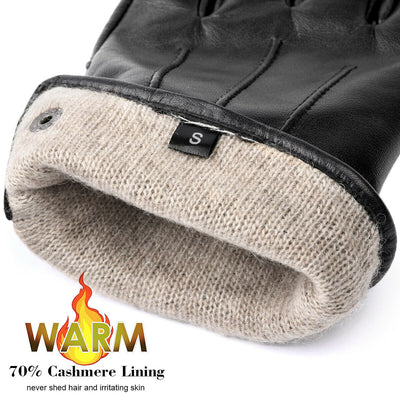 Classic Genuine Sheepskin Leather Cashmere Lined Touchscreen Warm Gloves for Men
