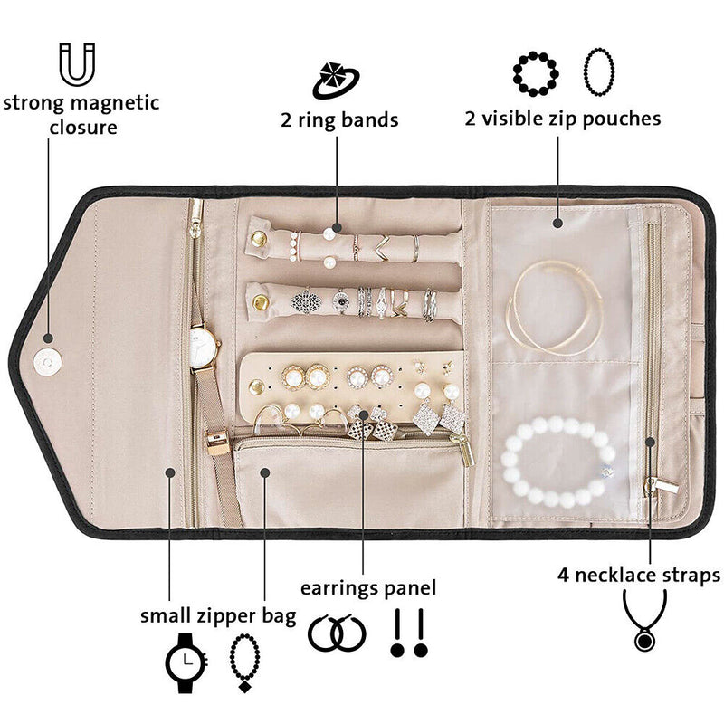 Portable & Practical Pink Jewelry Organizer Roll And 9 Pairs Vivid Stud Earrings