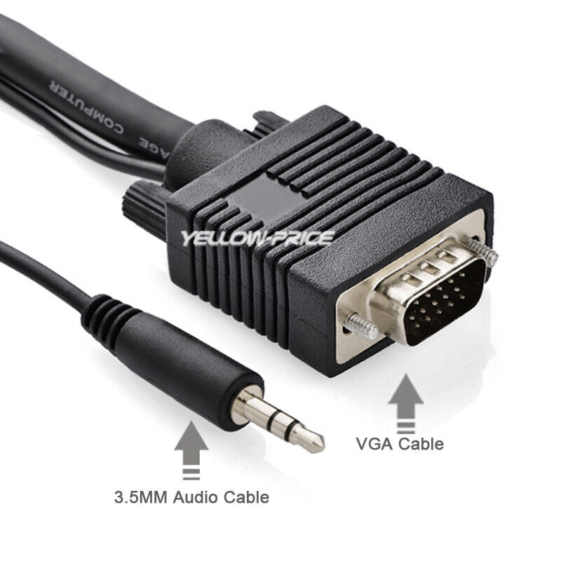 VGA Cable with Audio (SVGA Monitor Cable with 3.5mm Stereo Audio) 6 Feet, 1-5PCS
