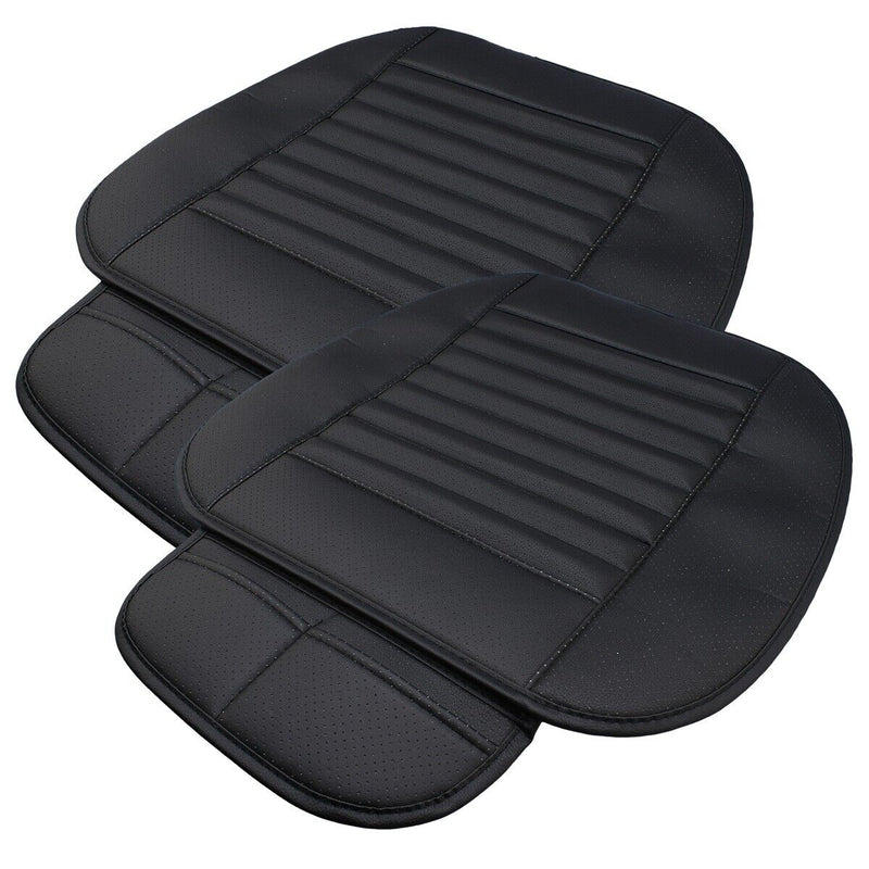 Breathable Padded Luxury Leather Car Front Seat Cushion Cover Black for All Cars