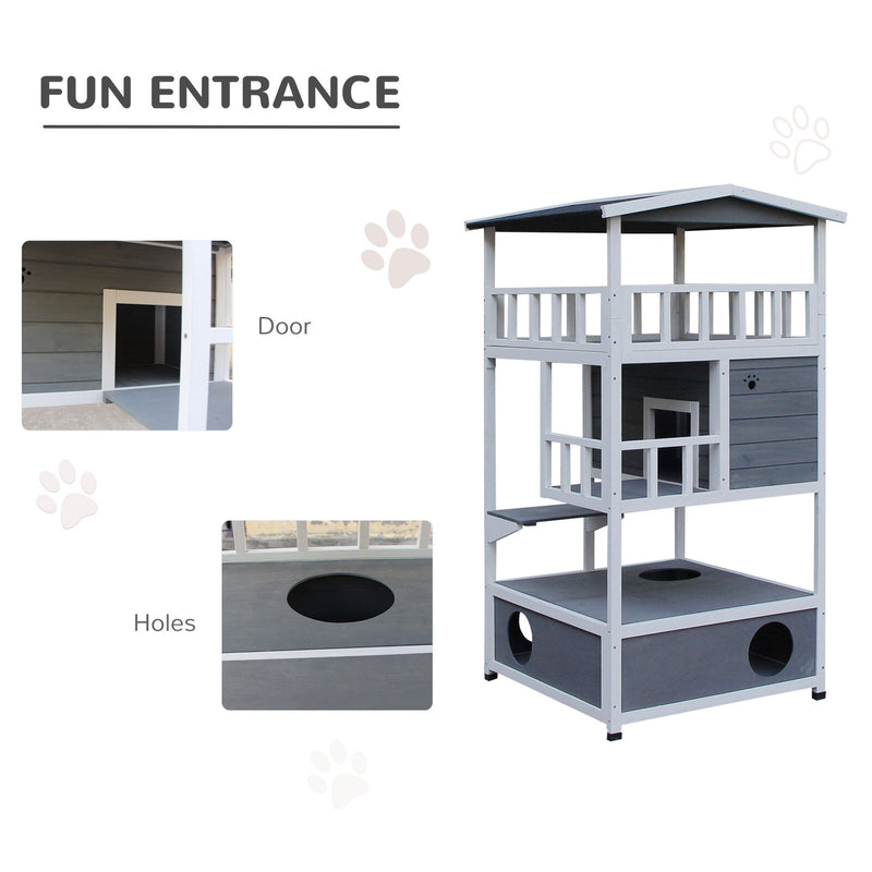 Feral Cat House, Kitten Condo Shelter w/ Raised Base &amp; Asphalt Roof, Grey 842525142885