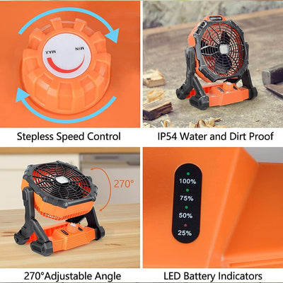 Outdoor Portable Camping Tent Fan with LED Light Rechargeable Cordless Tent Lamp