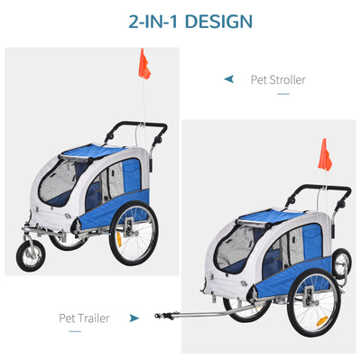 2in1 Pet Dog Bike Bicycle Trailer Stroller Jogger w/Suspension Blue Grey
