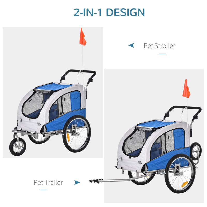 2in1 Pet Dog Bike Bicycle Trailer Stroller Jogger w/Suspension Blue Grey