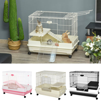 32&quot;H 2-level Rabbit Cage Indoor Small Animal Hutch Ferret House Habitat Metal
