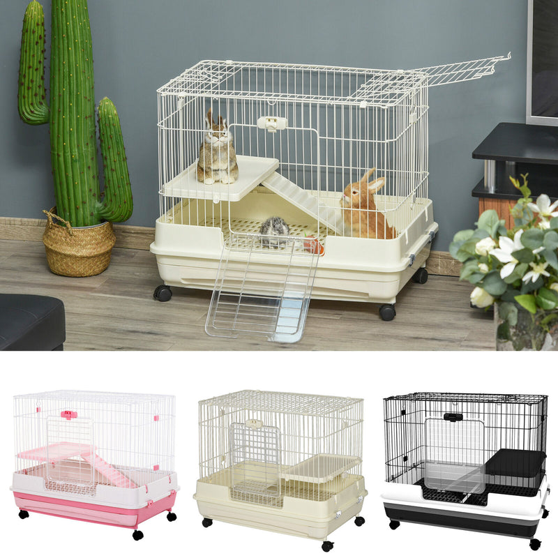 32&quot;H 2-level Rabbit Cage Indoor Small Animal Hutch Ferret House Habitat Metal