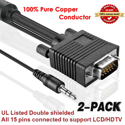 VGA Cable with Audio (SVGA Monitor Cable with 3.5mm Stereo Audio) 6 Feet, 1-5PCS