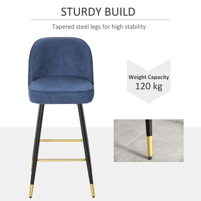Set of 2 Upholstered Barstools Fabric Bar Chairs with Gold-Capped Steel Legs