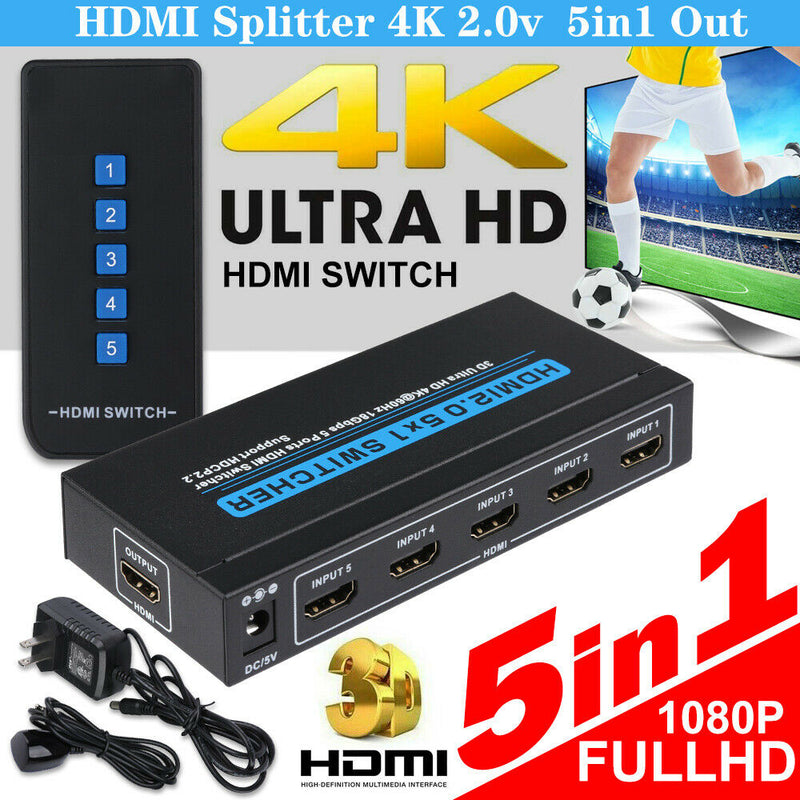 HDMI Switch with IR Remote Control Supports 4k@60HZ 3D HD for PS4 Xbox Apple TV