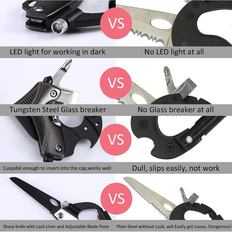 7-in-1 Multi-functional D Ring Locking Carabiner Hook Gear with LED Flashlight