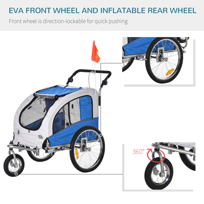 2in1 Pet Dog Bike Bicycle Trailer Stroller Jogger w/Suspension Blue Grey