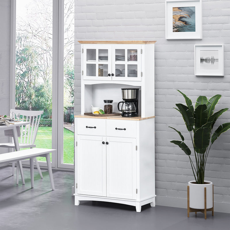 Coastal Style Kitchen Buffet and Microwave Hutch w/ Storage Cabinet & Drawer